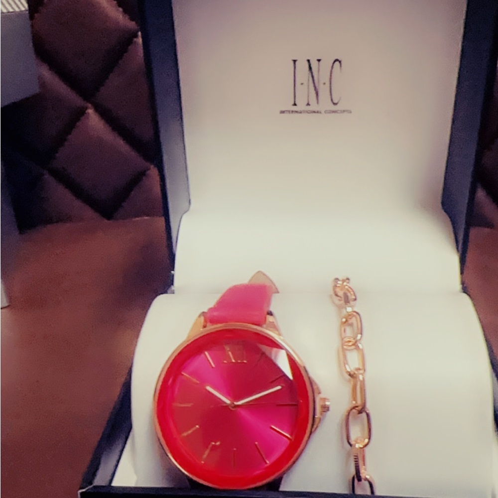 INC International Concepts Pink and Gold Women’s Watch with Bracelet